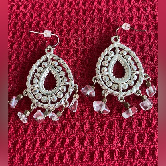 Silver Tone Teardrop Shape Dangle Earrings - Picture 2 of 4